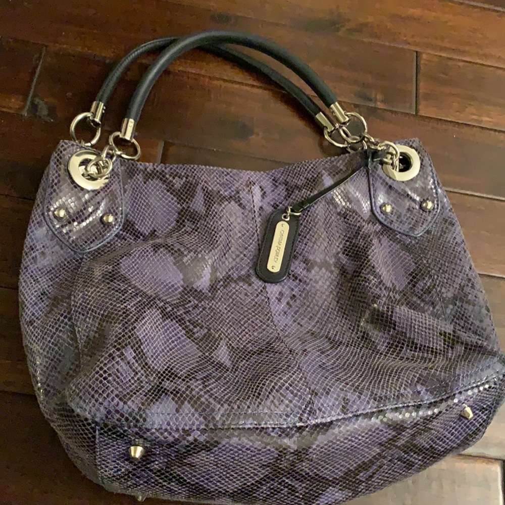Cynthia Rowley Purplish Blue Leather Snakeskin Print Shoulder Bag EUC - Picture 11 of 11